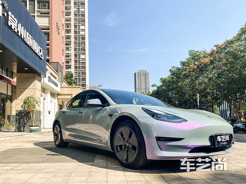 特斯拉 model3ax星空灰魅紫改色 畅悦80前档 hp30侧后