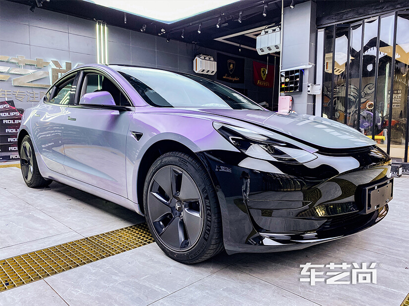 特斯拉 model3ax星空灰魅紫改色 畅悦80前档 hp30侧后